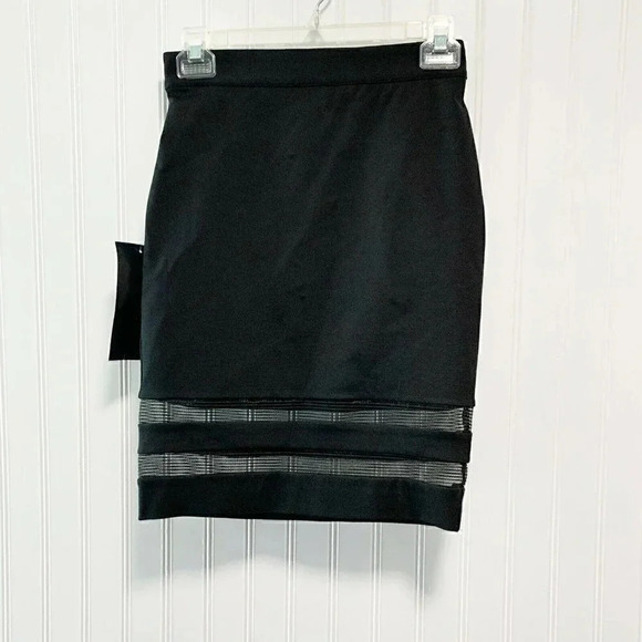 Bebe Black Mesh Inserts Ponte Pencil Skirt New! - Picture 1 of 4